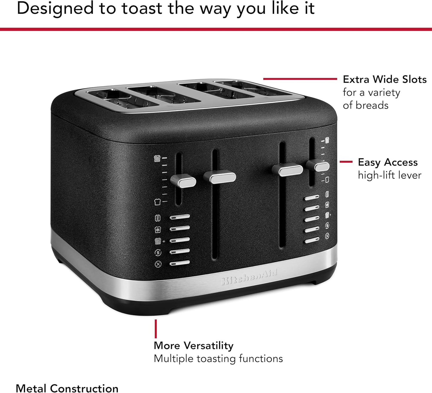 KitchenAid 4 Slice Automatic Toaster with Extra Wide Slots, KMT4109BK, Cast Iron Black