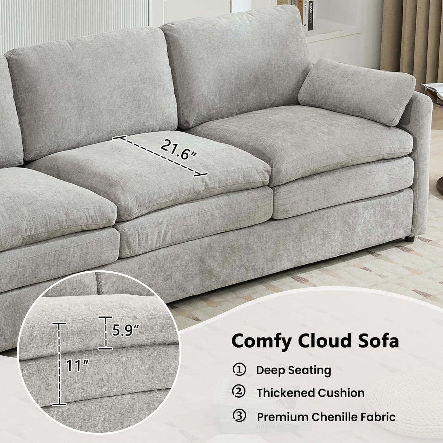 Harper & Bright Designs 2-Piece Chenille Fabric Upholstered Sofa Set with Oversized Comfy Cloud 3-Seater Couch and Loveseat Sofa, Double Plush Cushion for Living Room