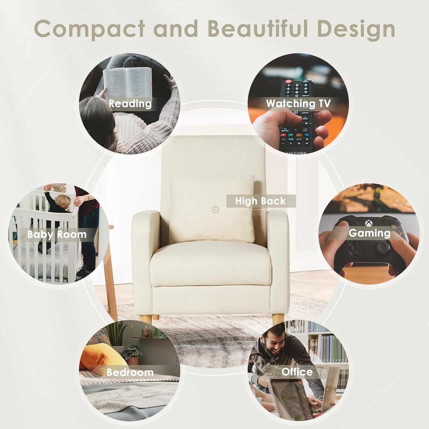 COLAMY Upholstered Sherpa Accent Living Room Chairs Set of 2, Fabric Arm Chair Reading Side Chair, Single Sofa with Back Pillow and Wood Legs,Cream