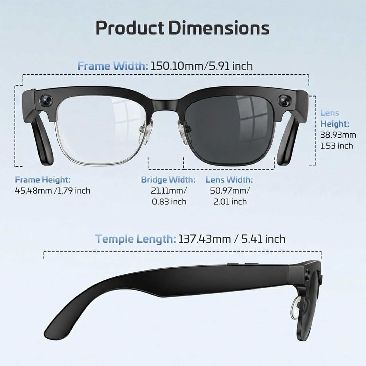 AI Smart Glasses with Camera,8MP 4K HD Camera Glasses,Supports AI Voice Control/Photo/Video/Audio Recording,Bluetooth Glasses with 133 Translations,IP67 Waterproof for Business,Outdoor,Men & Women