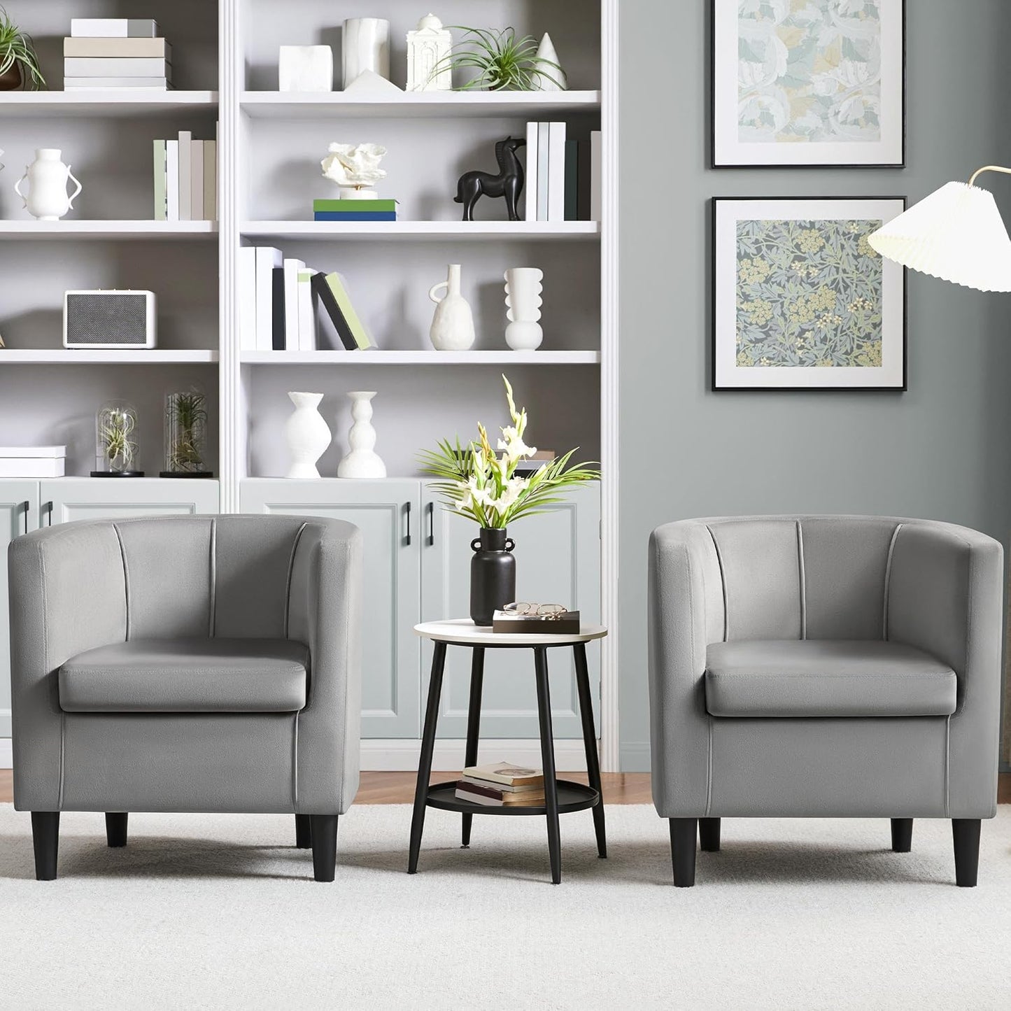 Yaheetech Accent Chair, Modern Velvet Armchairs with Big Ample Seat, Cozy Upholstered Barrel Sofa Chair for Living Room Bedroom Waiting Room, Set of 2, Gray