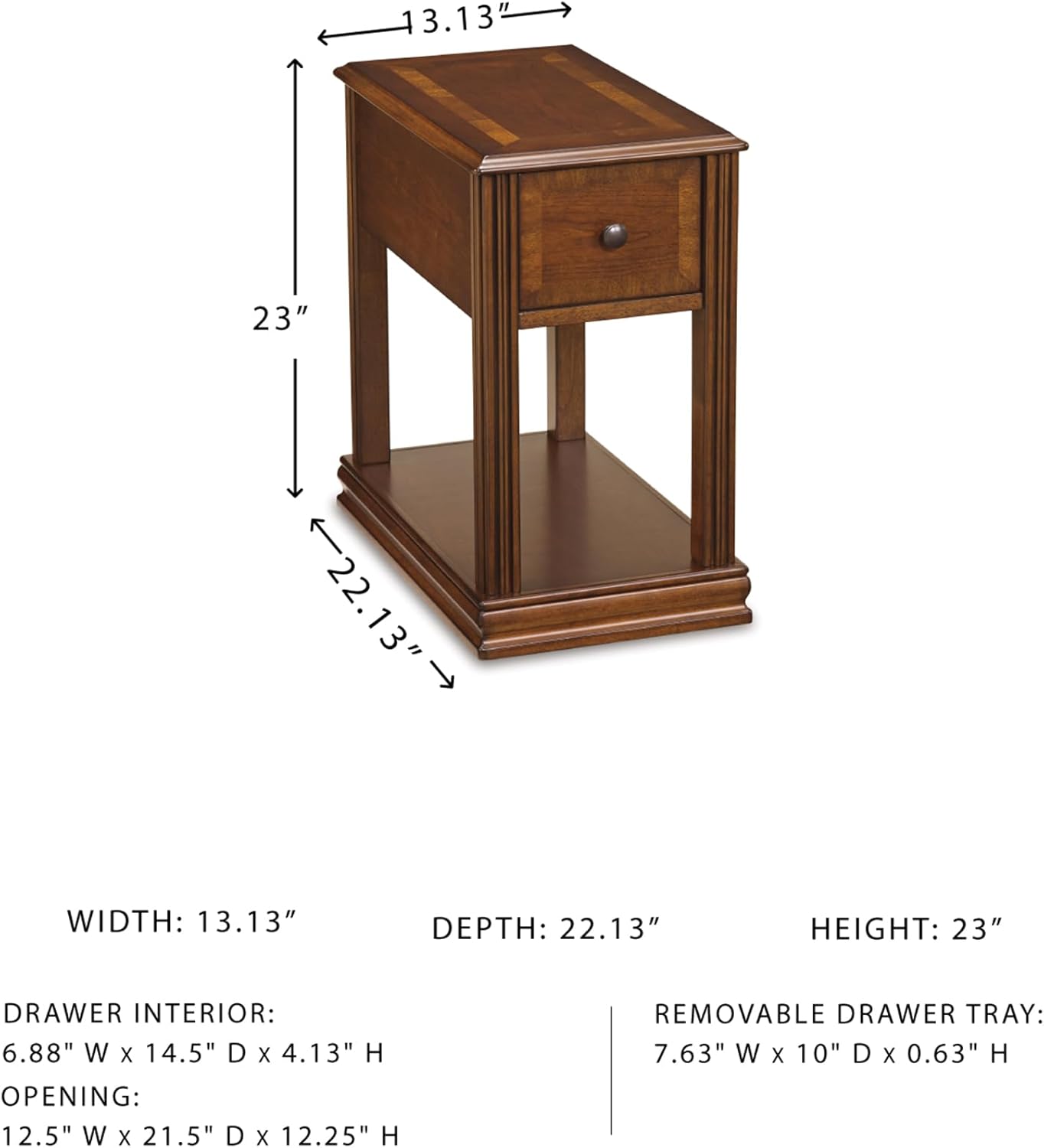 Signature Design by Ashley Breegin Chair Side End Table, 1 Drawer, 1 Fixed Shelf, Veneers, Wood, 13.13" W x 22.13" D x 23" H, Brown