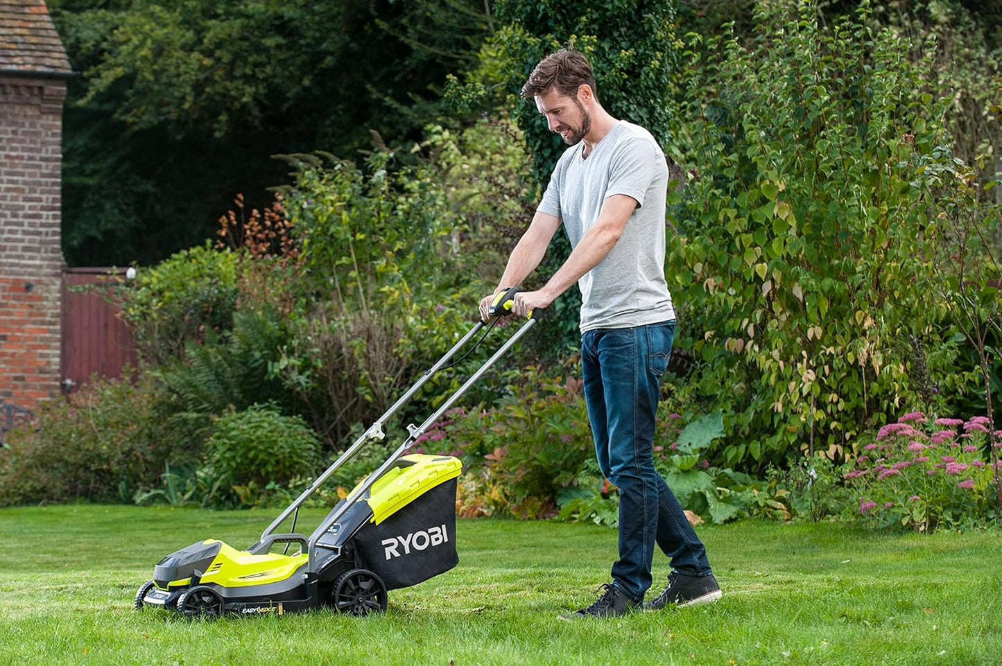 RYOBI 18V ONE+ OLM1833B Cordless Lawnmower - 33cm Cutting Width, Without Battery & Charger, Compact for Small Lawns