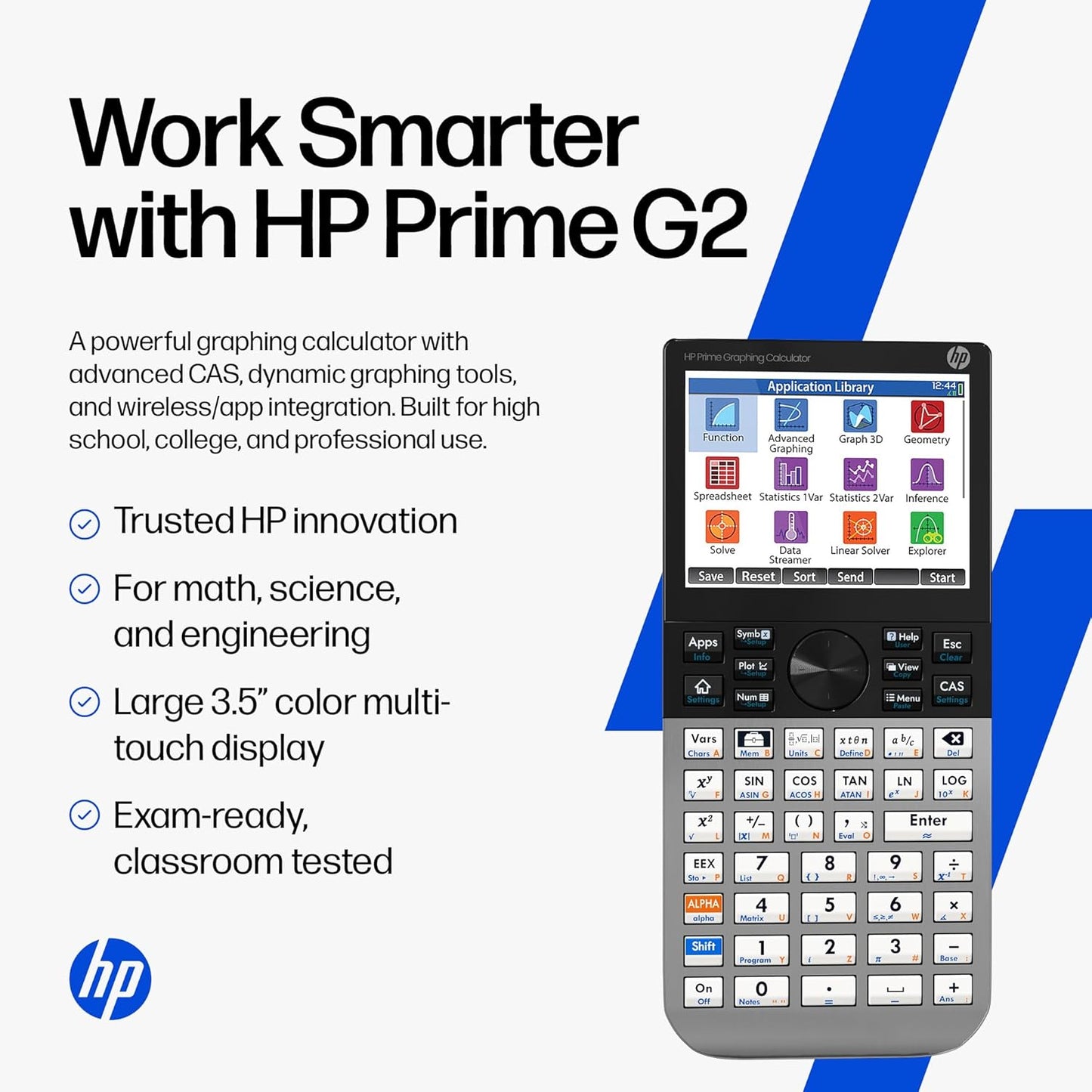 HP Prime G2 Graphing Calculator – Multi-Touch 3.5" Color Display CAS Exam Approved SAT/AP/IB Scientific Calculator for School, Highschool, College Students – Programmable, 256MB, Includes Case + Cloth