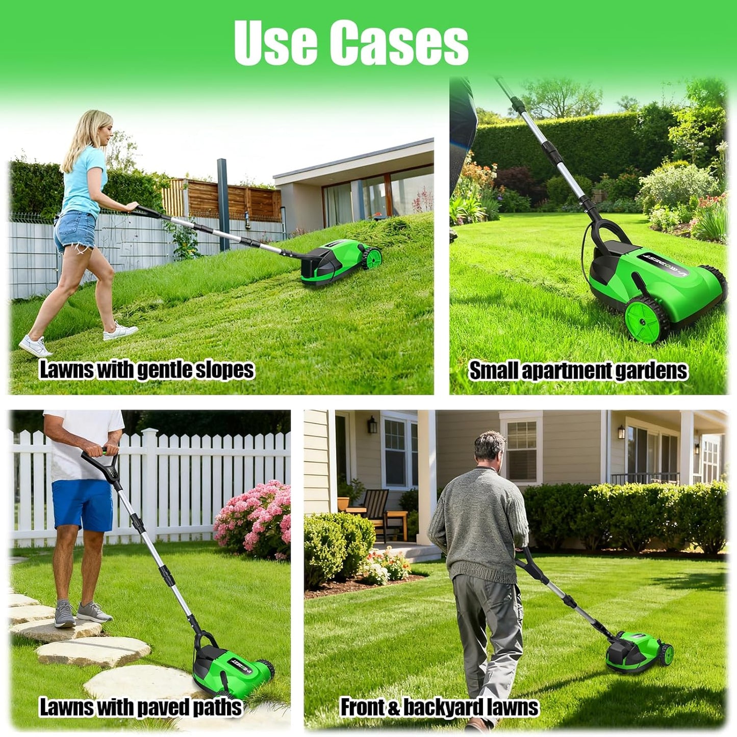 Cordless Lawn Mower, Electric Small Lawn Mower with 2 x 21V 4.0Ah Battery, Lightweight Mini Lawn Mower with Brushless Motor, 3 Cutting Heights, Garden Yard Lawn Care