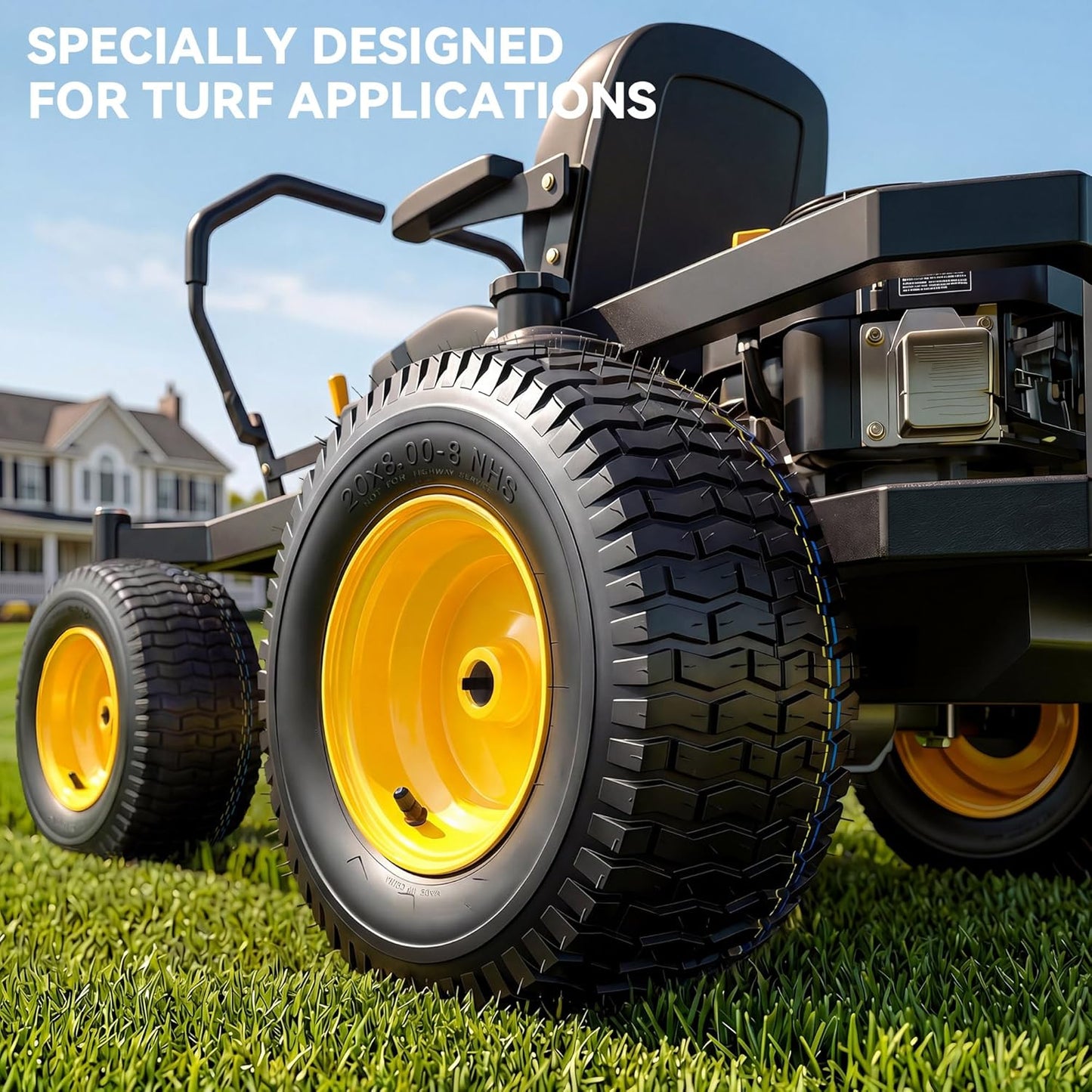 YITAMOTOR 20x8.00-8 Lawn Mower Tires & Wheel Assemblies, 4 Ply Tubeless Front Tires Replacement Fits Lawn Tractors, More Riding Mowers & Garden Vehicle | 3/4" Bore Hole, 3/16" Keyway, 960LBS (2 Pack)