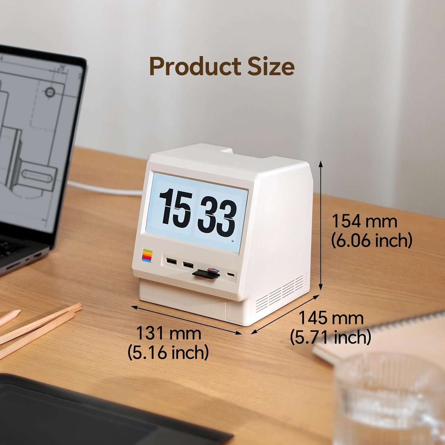 M5 Retro Dock Station for Mac mini M4, 5'inch HD Display, 10Gbps M.2 NVMe SSD Enclosure, SD/Micro SD Reader 4.0, 4*USB-A 1*USB-C 10Gbps, 3.5mm Earphone Jack,