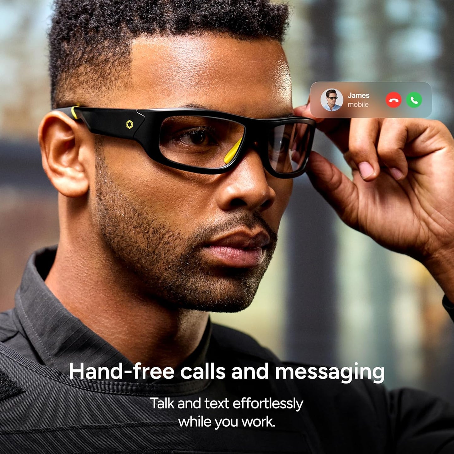 Lucyd Armor Smart Safety Glasses, TR90 Frame, Light Adaptive Lenses, Open Ear Speakers & Microphone - ANSI Z87.1