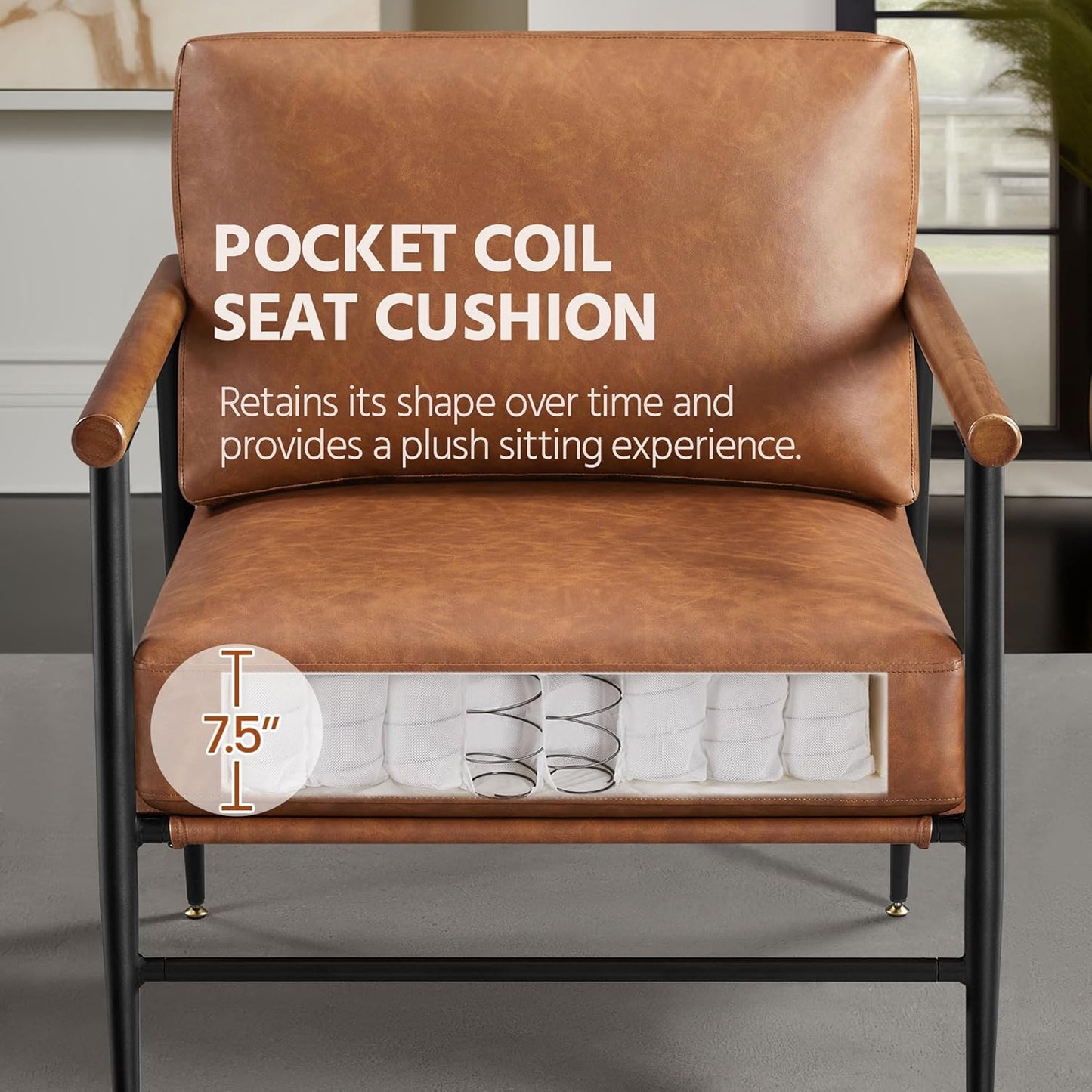 Yaheetech Accent Chair Set of 2, PU Leather Living Room Chair Back Pillow Modern Lounge Chair Wooden Arms Metal Frame Bedroom Waiting Room Retro Brown