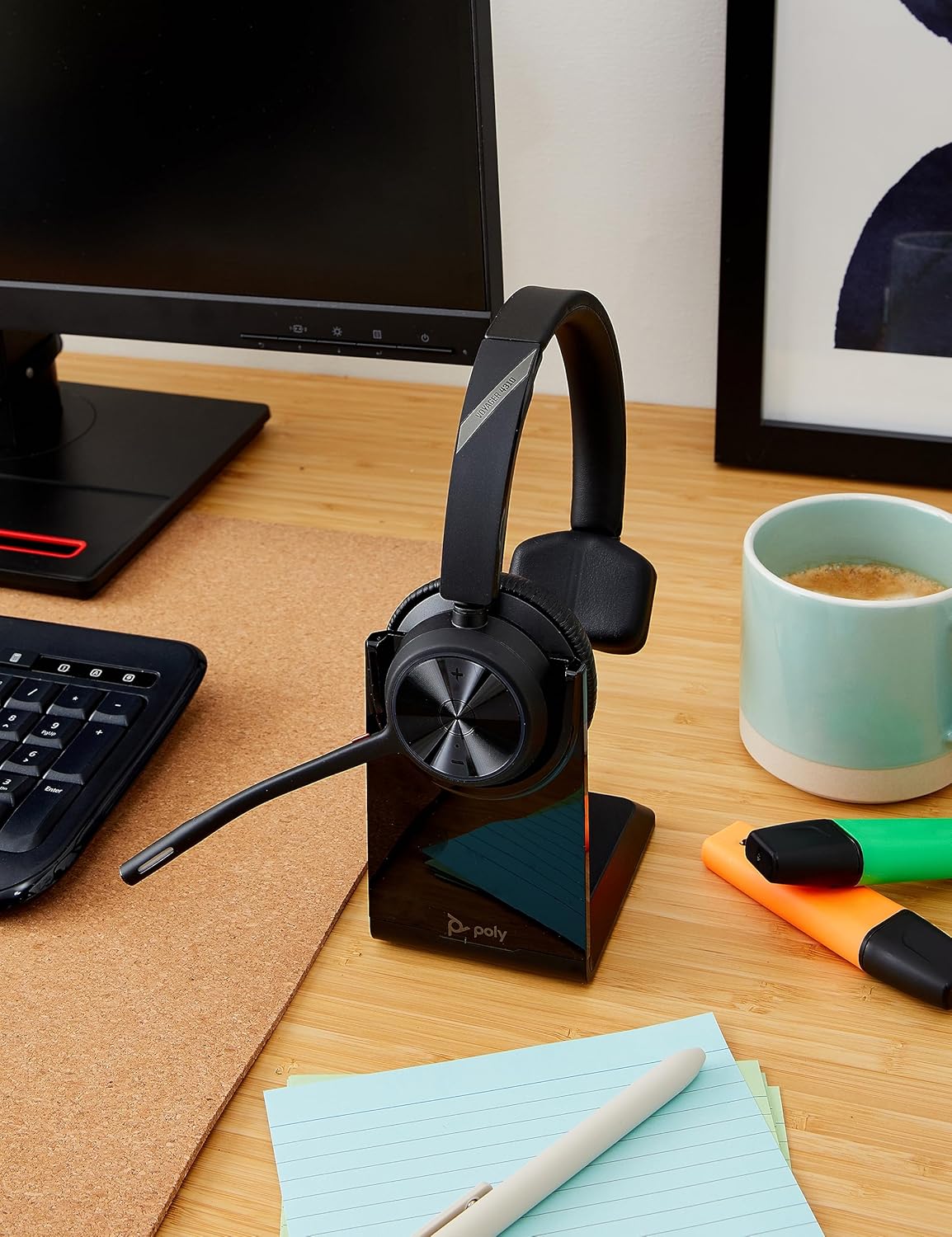 Poly - Voyager 4310 UC Wireless Headset + Charge Stand (Plantronics) - Single-Ear Headset w/Mic - Connect to PC/Mac via USB-A Bluetooth Adapter, Cell Phone via Bluetooth -Works with Teams, Zoom &More