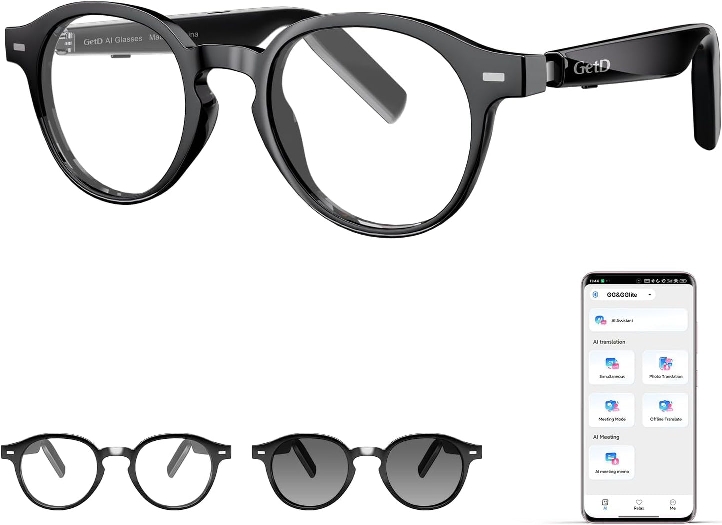 GetD 2026 AI Smart Glasses for Men Women, Translation Glasses with ChatGPT 145 Language, Photochromic Lenses, Bluetooth Glasses 11H Music Play /9H Call for Travel Daily Use