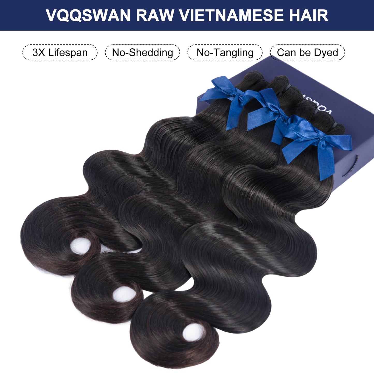 Raw Bundles Human Hair Body Wave, Bleachable & Dyeable, No Shedding, No Tangles, 15A Raw Vietnamese Hair Bundles, 18 20 22Inches, 3X Longer Lifespan