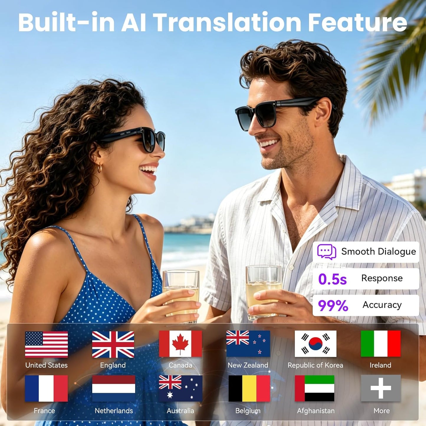 Hwagol Smart Glasses with Camera, 8MP HD Photo and Video Recording,AI Glasses with Real-Time Translation/Object Recognition/AI Voice Q&A/Recording, Calls and Music,UV & Blue Light Protection