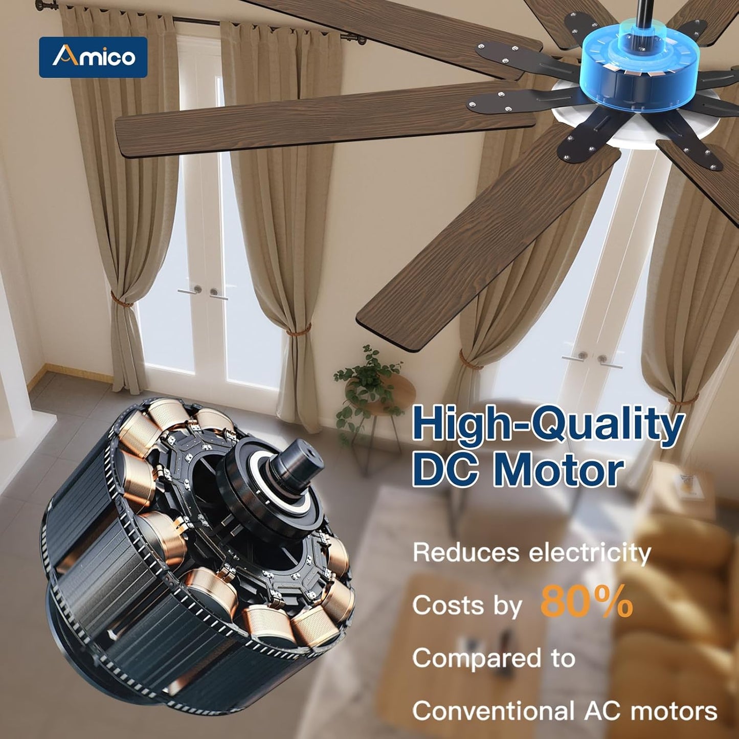 72 inch Ceiling Fans with Lights,Large Ceiling Fan with Light and Remote Control, Dimmable, 3CCT, Quiet, Black Modern Ceiling fan For Living Room, Bedroom, Kitchen, Patio, Farmhouse, Indoor/Outdoor