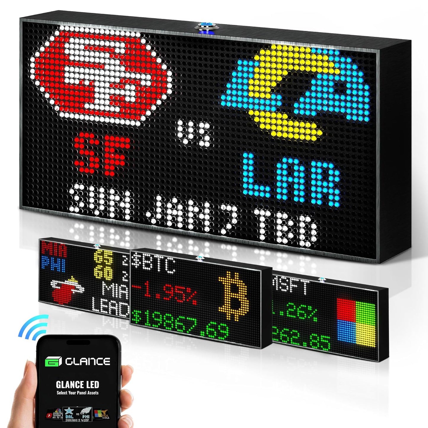 PANELFI Glance LED Ticker - Customizable LED Display Sports Ticker, LED Display for Man Cave, Stock Market Ticker Display, Sports Score Retro Smart Pixel Display, Weather Display - 8"x4" Made in USA