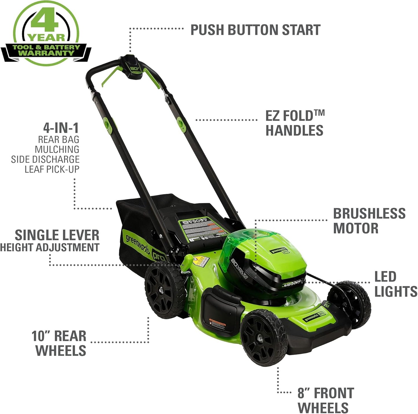 Greenworks 80V 21" Cordless Battery Push Lawn Mower,730 CFM Cordless Battery Leaf Blower,Combo Kit w/(1) 4Ah Battery & (1) 4A Rapid Charger