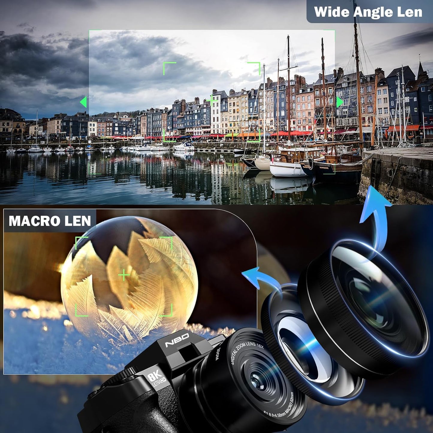 True 8K Digital Cameras for Photography 64MP - WiFi, Wide-Angle & Macro Lens, 16X Zoom Autofocus, 3" 180° Flip Screen, 64GB Card, Vlogging Camera for YouTube Travel(Black)