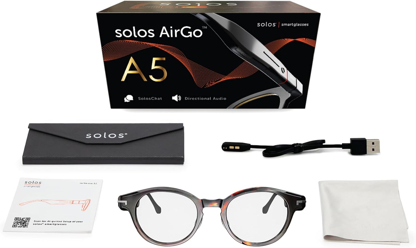 SOLOS AI Smart Glasses | AirGo A5 5th Gen | Hydro 8 Shiny Havana | Integrated ChatGPT for Travel and Real Time Translation | Stereo Speakers | Blue Light Blocker | Compatible with iOS and Android