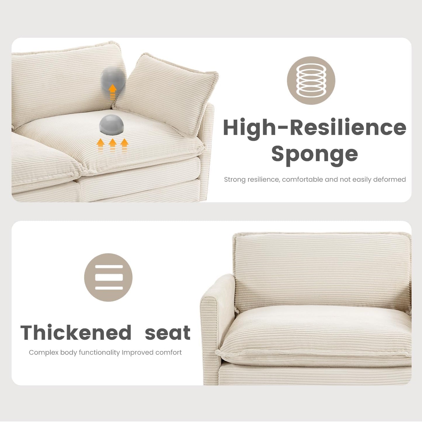 112'' Sectional Modular Cloud Couch, Oversized 5 Seat Couches U Shaped Sofa with 2 Movable Ottomans, 2 Throw Pillows, Upholstered Corduroy U Shape Comfy Deep Couches for Living Room and Office, Beige