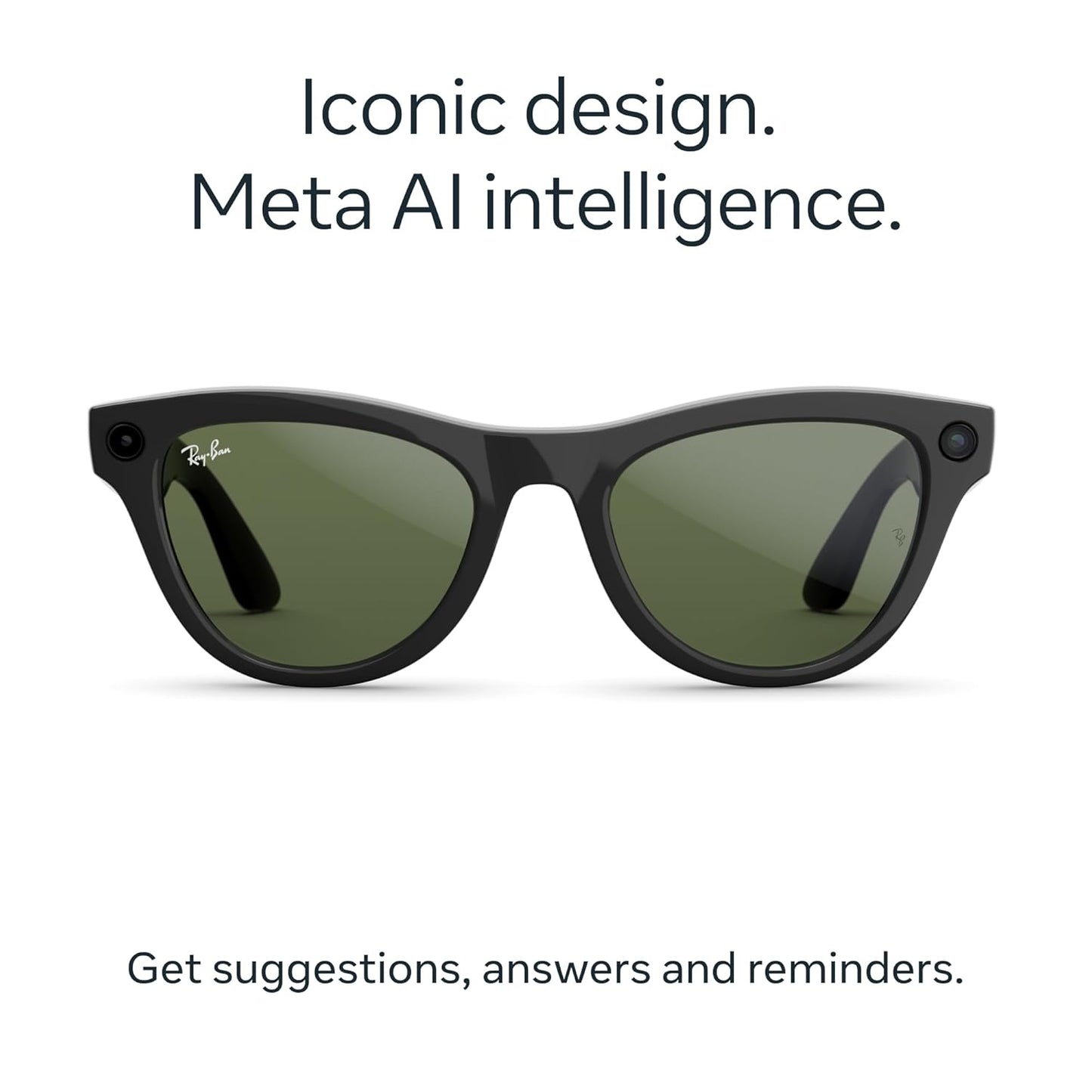 Ray-Ban Meta (Gen 2), Skyler, Shiny Black | Smart AI Glasses for Men, Women — 2x Battery Life — 3K Ultra HD Resolution — 12 MP Ultra-Wide Camera, Audio, Video — Green Lenses — Wearable Technology
