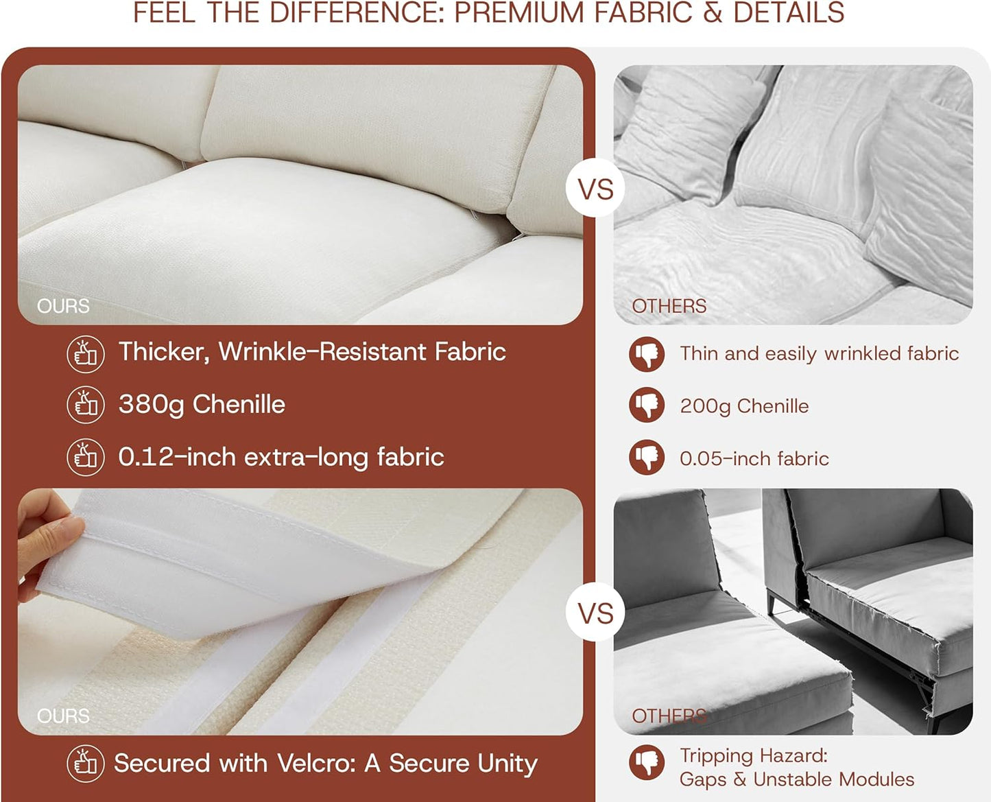 GRUSIGN 110'' Oversized Cloud Sectional Boneless Couch for Living Room, Modern Big Compressed L Shape Couch with Ottoman & 2 Throw Pillows, Chenille Deep Seat Memory Foam Spineless 4 Seater Sofa,Beige
