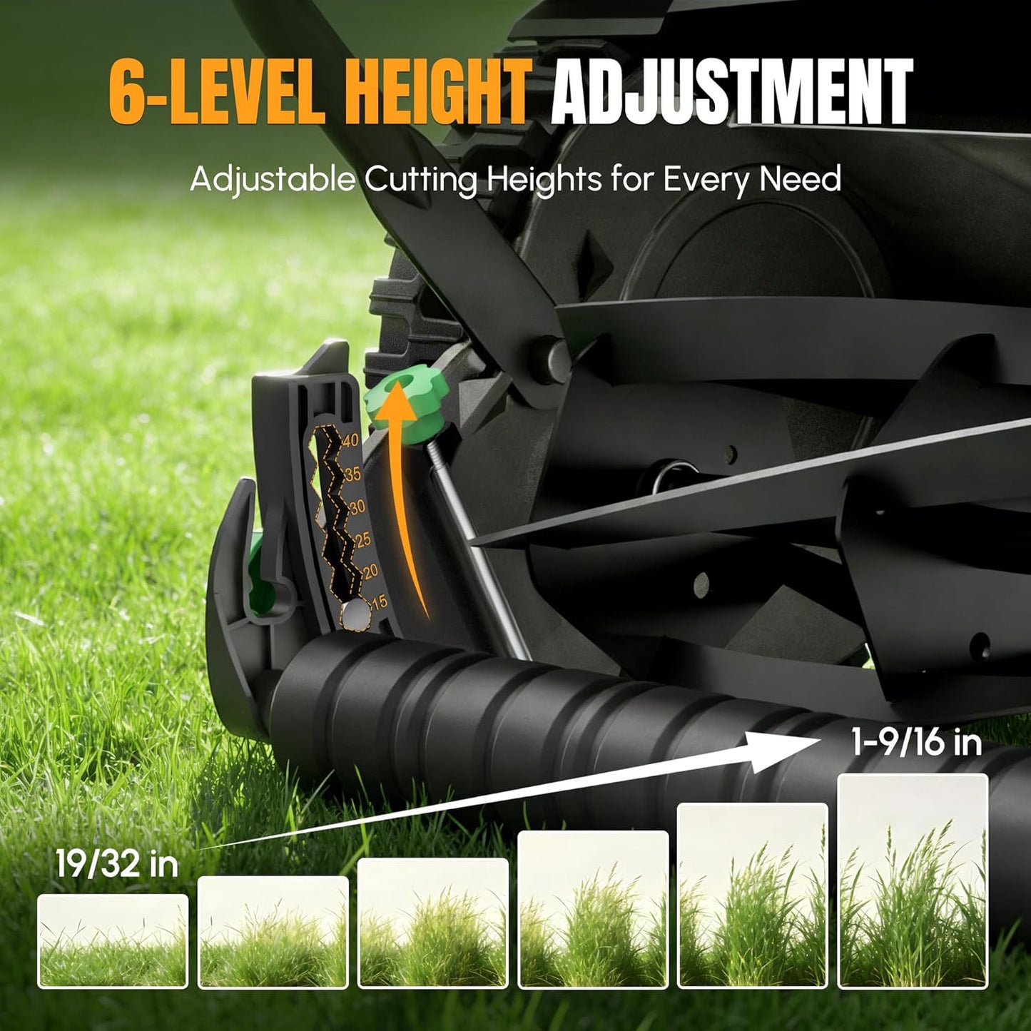 WORKPROX 16-Inch Push Reel Lawn Mower, Adjustable Height 5-Blade Reel Mower with Removable 8-Gallon Grass Catcher for Yards and Gardens, Black