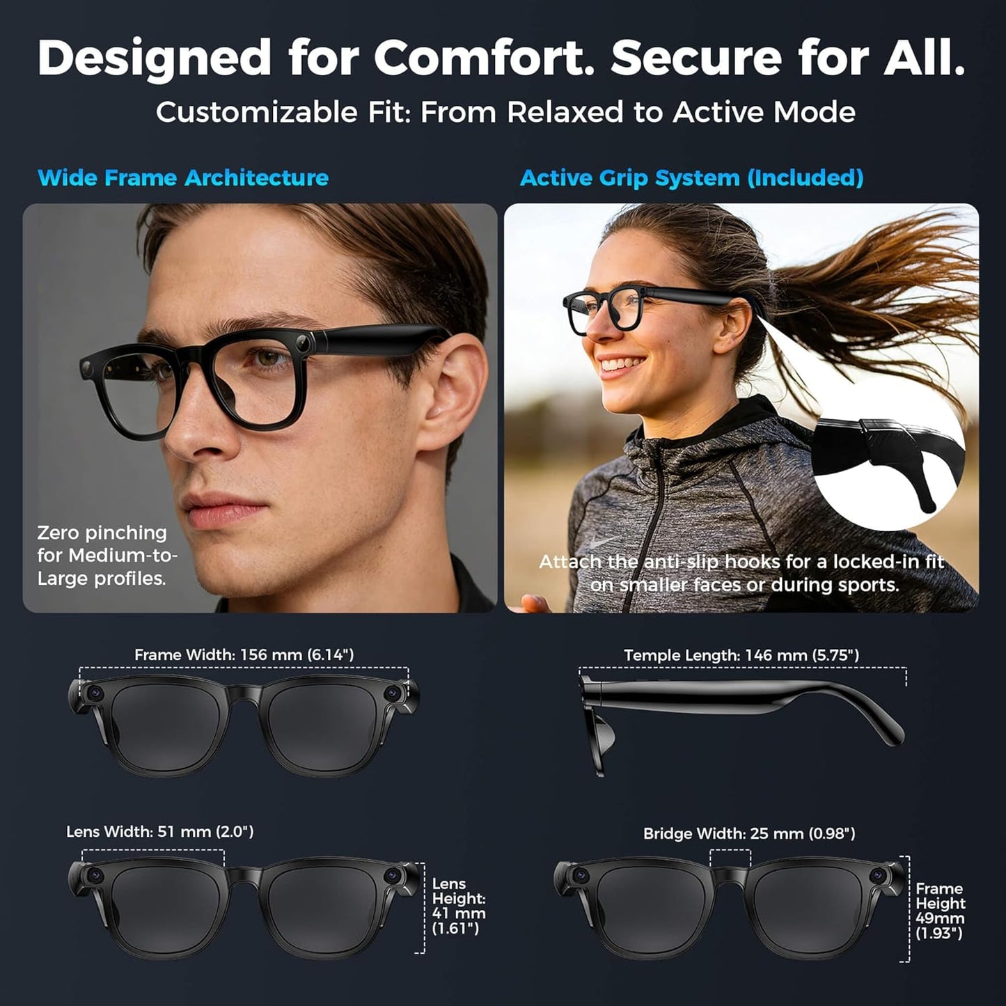 EarlySincere Photochromic Smart Glasses with 8MP 4K Camera & Bluetooth, HD Video, AI Vision Assistant, Translation & Voice Transcriber, Open-Ear Audio, Extra Blue Light Lenses for Work & Travel