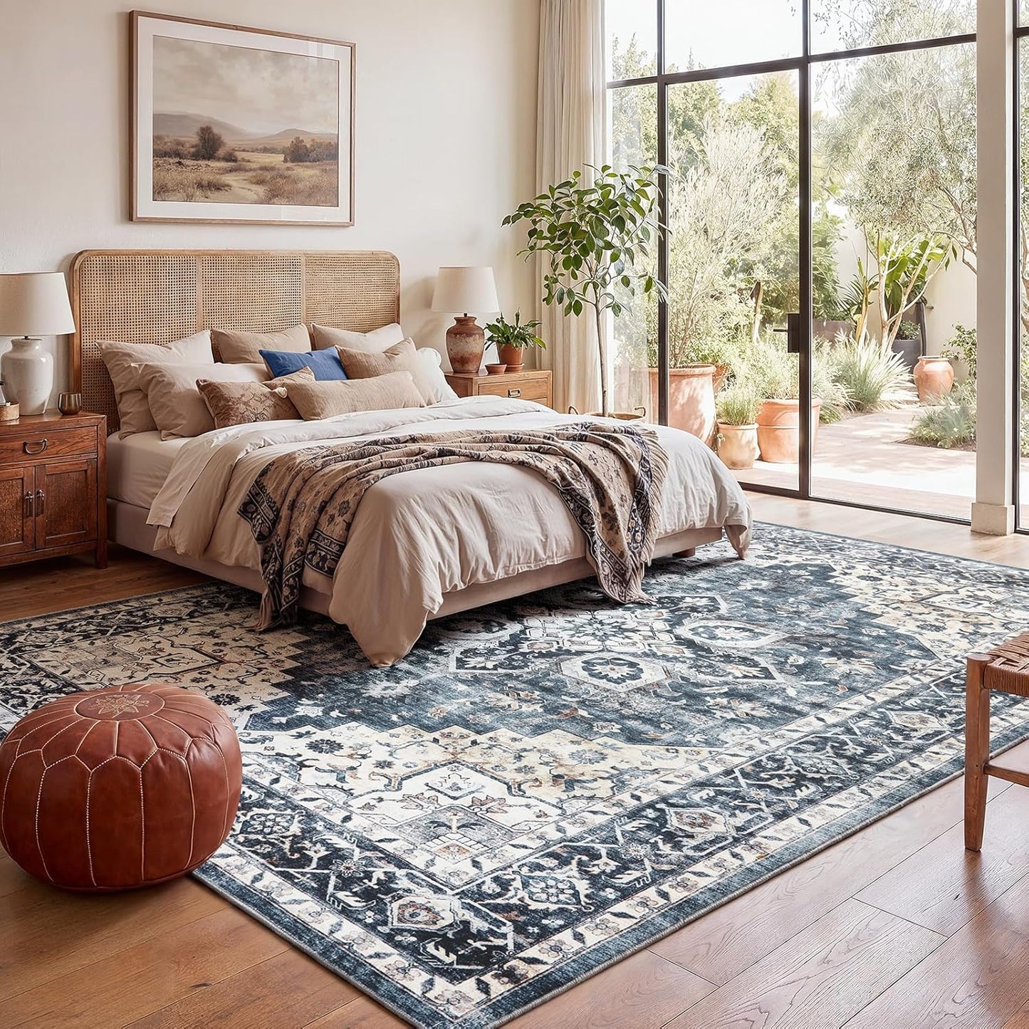 AMADA HOMEFURNISHING 9x12 Washable Area Rug, Low-Profile Large Area Rug with Non-Slip Backing & Durable Edge Binding, Vintage Large Rugs for Living Room, Bedroom & Dinning Room
