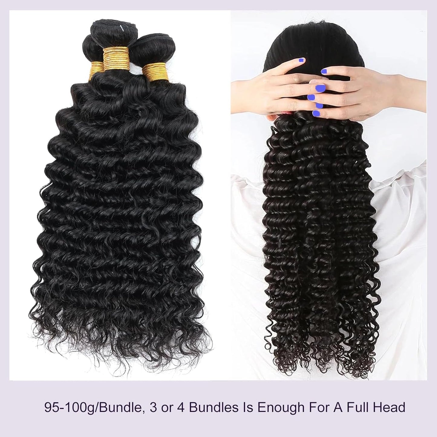 Deep Wave Human Hair Bundles, 22 24 26 Inch 13A Curly Bundles Human Hair, Wet and Wavy 100% Brazilian Virgin Quick Weave Deep Wave Bundle for Women, 300G