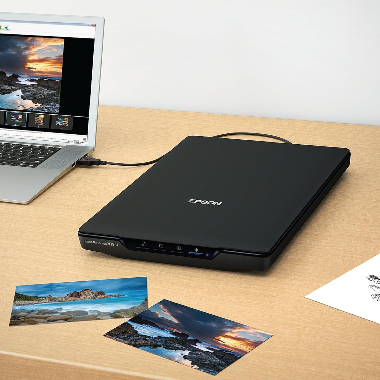 Epson Perfection V19 II Color Photo, Tax Receipt & Document Flatbed Scanner with 4800 dpi Optical Resolution USB Power, High-Rise, Removable Lid