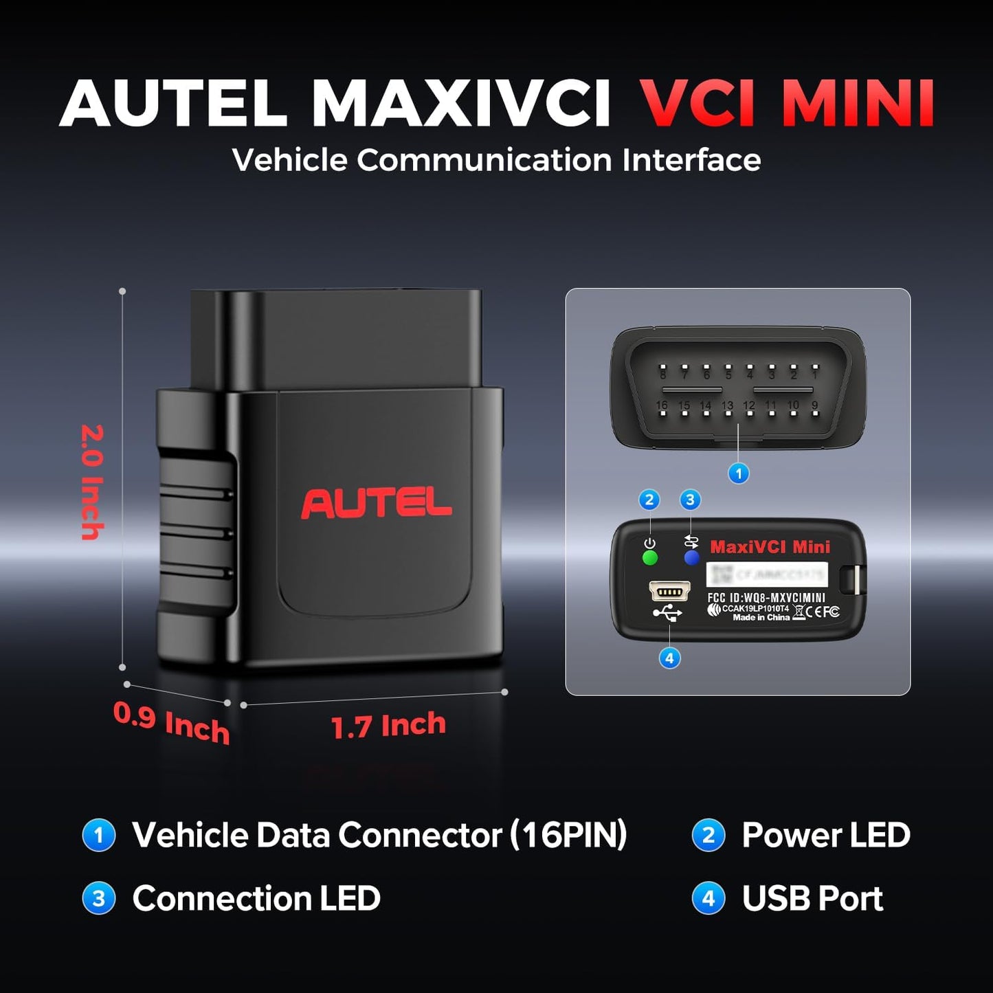 Autel MaxiSys MaxiVCI VCI Mini Bluetooth Diagnostic Interface, 2026 Vehicle Wireless Dongle, Work with Autel Scanner MaxiCOM MK808BT PRO MK808Z-BT MP808BT Pro MK808S-TS MX808S-TS MP808S-TS MK808TS