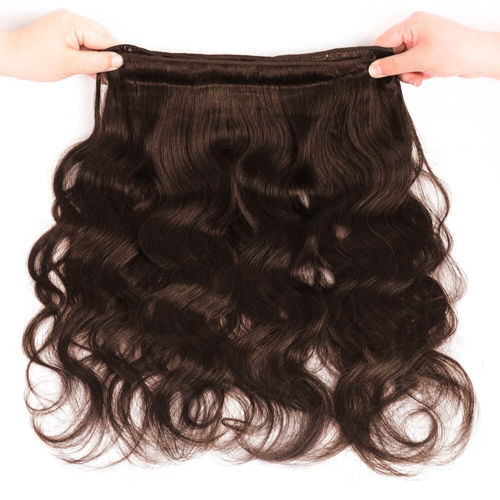 Body Wave Bundles Human Hair 20 22 24 24 Inch Brown Human Hair Bundles 12A 100% Unprocessed Indian Virgin Hair 4 Bundles Deal Dark Brown Chocolate Color Extension Color 4#