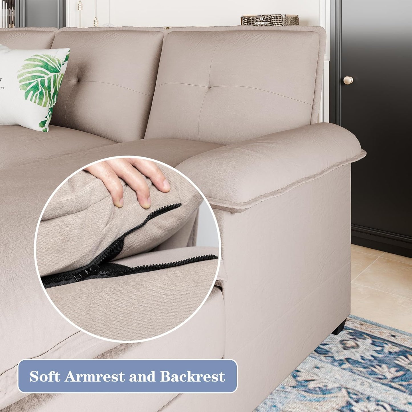 110" Sectional Couches for Living Room,4 Seat U Shape Modular Couch with Thick Cushion & Soft Backrest,Upholstered Sofa Couch with Double Chaise,Beige