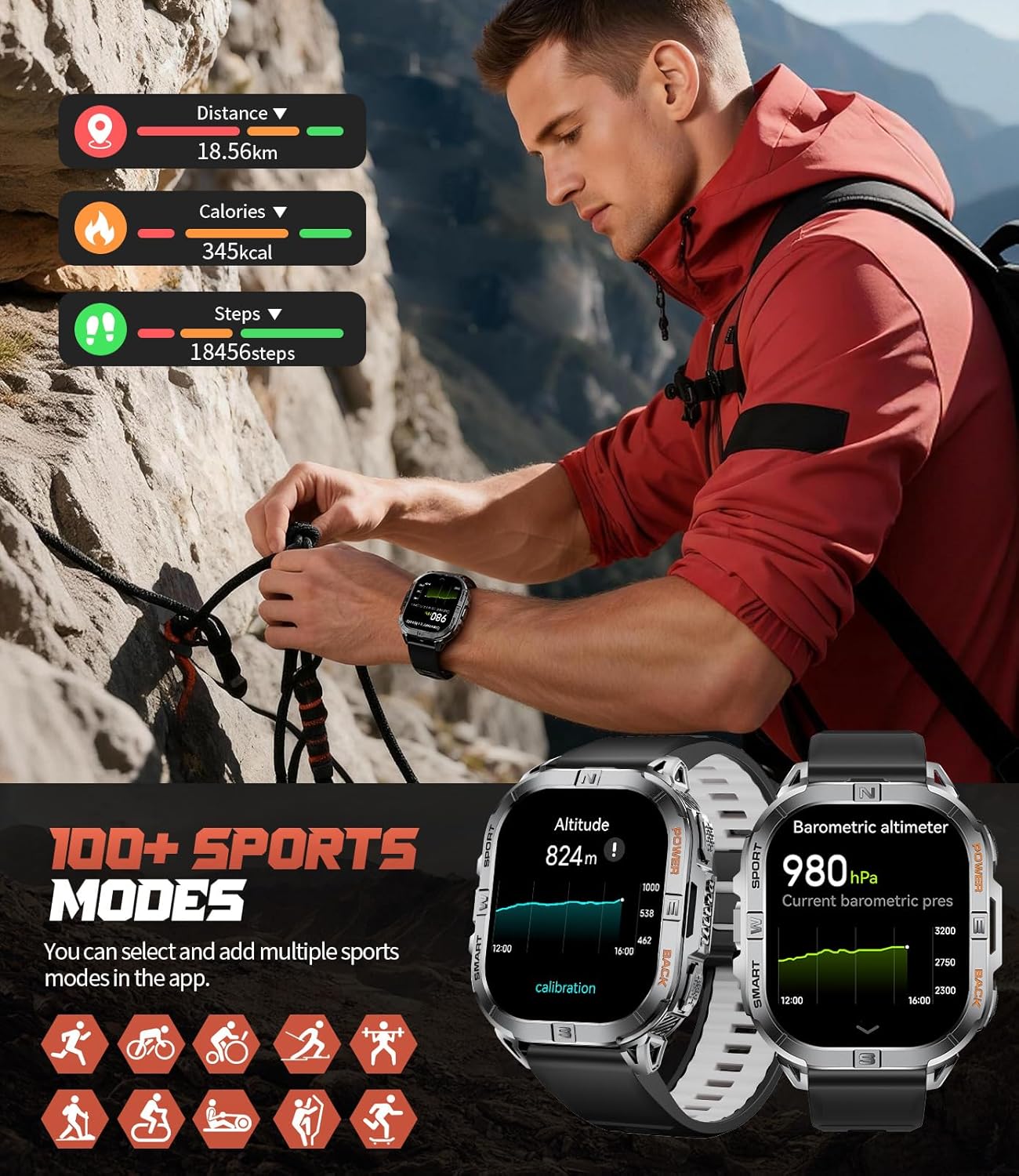 LIGE GPS Sports Smart Watch for Men, 2.13'' AMOLED Smartwatches, 170+ Sport Modes/LED Flashlight/Compass, IP68 Waterproof Step Tracker Watch, Sleep/Pedometer Smart Watches for Android iOS (Black)