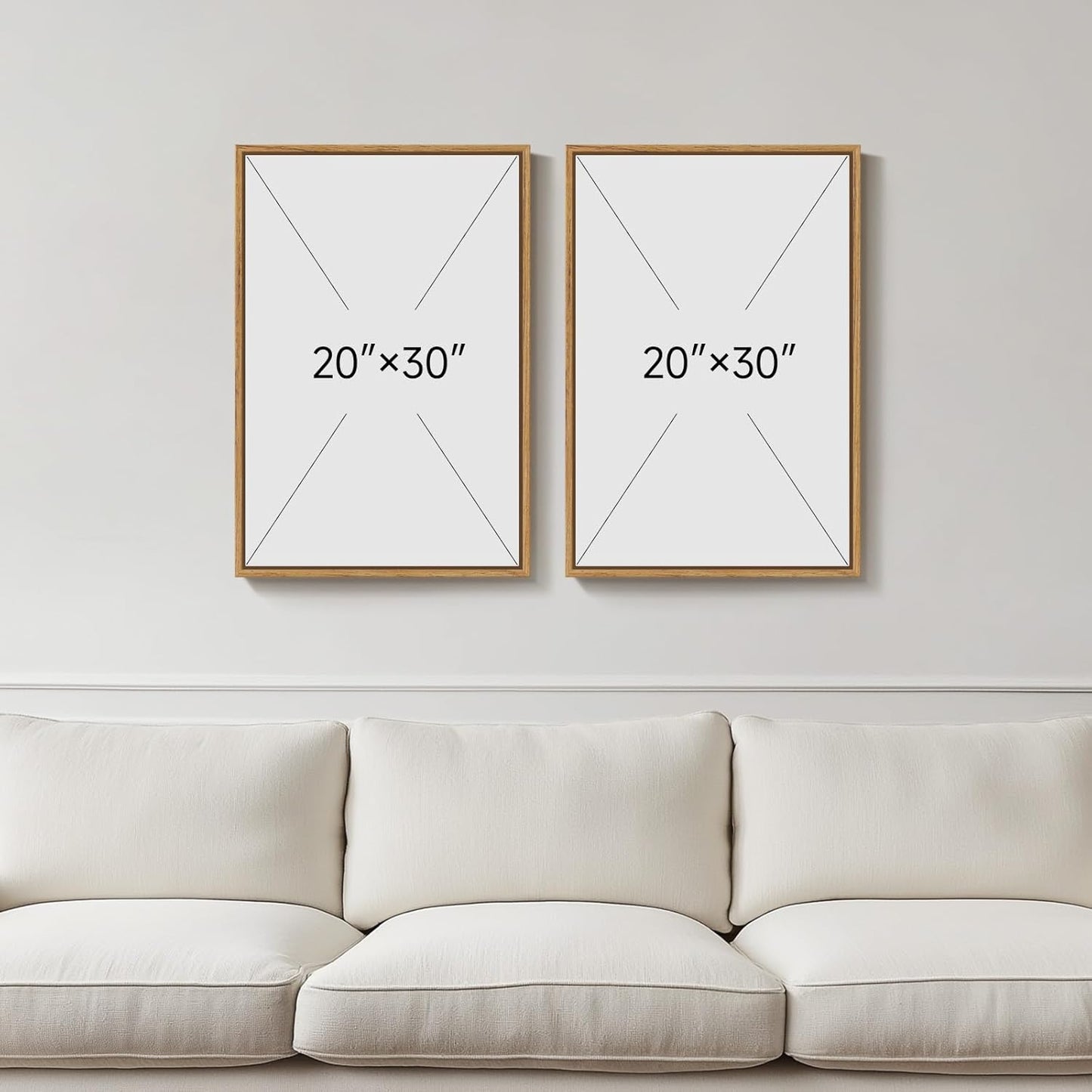 Framed Green Boho Wall Art for Living Room, Set of 2 Neutral Bohemian Botanical Geometric Artwork for Walls, Large Mid Century Modern Canvas Painting Print Wall Decor for Bedroom Office, 20x30 Inch