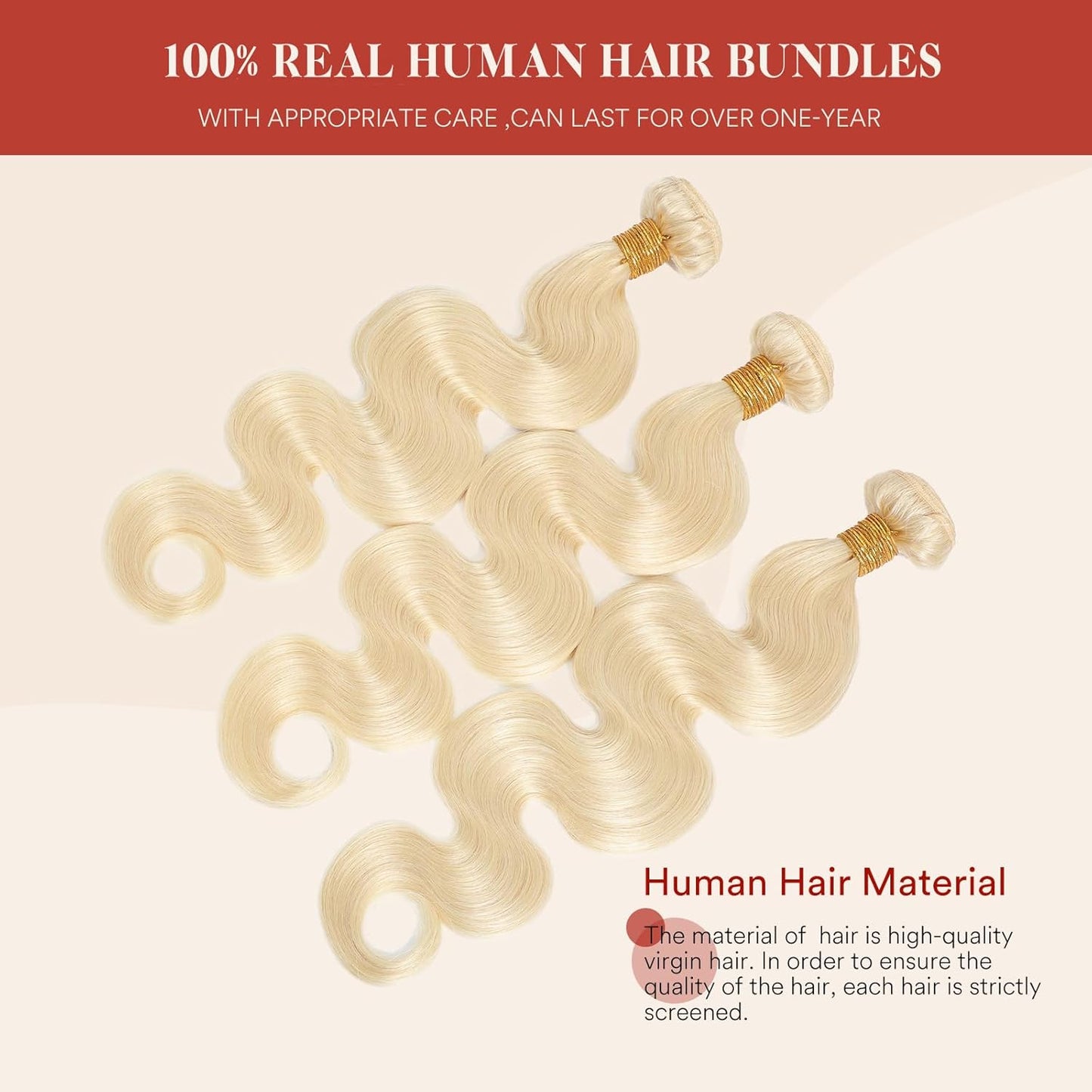 613 Bundles Human Hair Blonde Body Wave Bundles 16 18 20 inch 100% Unprocessed Virgin Sew in Weft Hair Extensions Real Human Hair Quick Weave Bundles Dyeable 613 Bundles