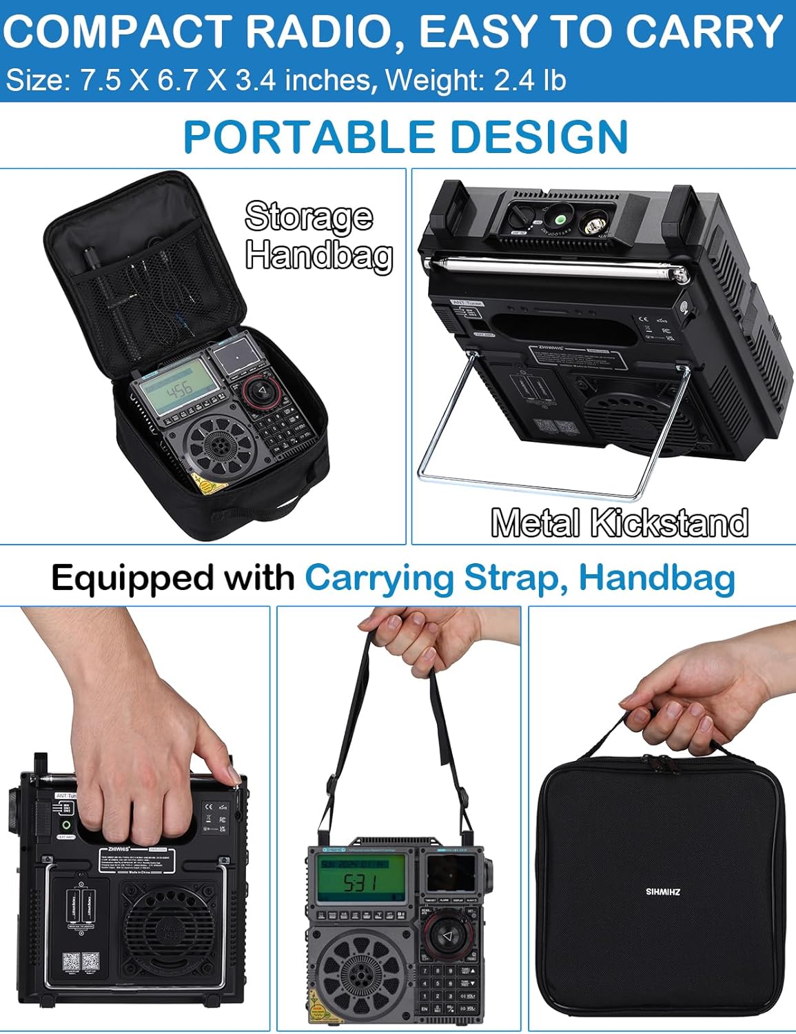 ZHIWHIS Shortwave Radio with SSB and Extra Antenna, AM FM CB LW AIR VHF UHF SW WB SSB Receiver, NOAA Weather/Antenna Tuner/APP Control/Bluetooth/20W Speaker/1600 Presets/Rechargeable Radios ZWS-C919