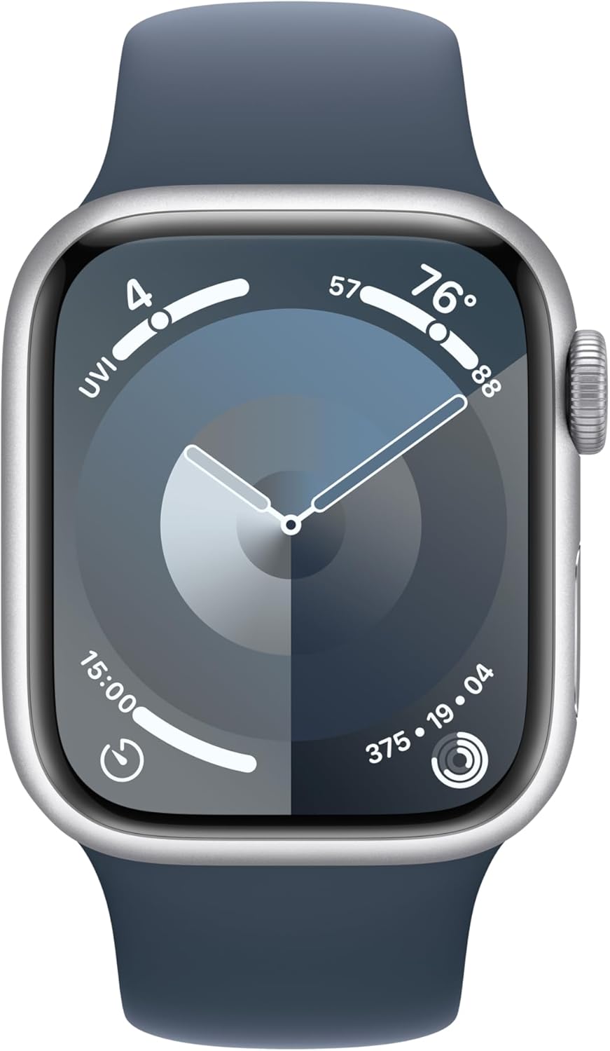 Apple Watch Series 9 GPS 41mm Smartwatch with Silver Aluminum Case with Storm Blue Sport Band S/M. Fitness Tracker, Blood Oxygen & ECG Apps, Always-On Retina Display