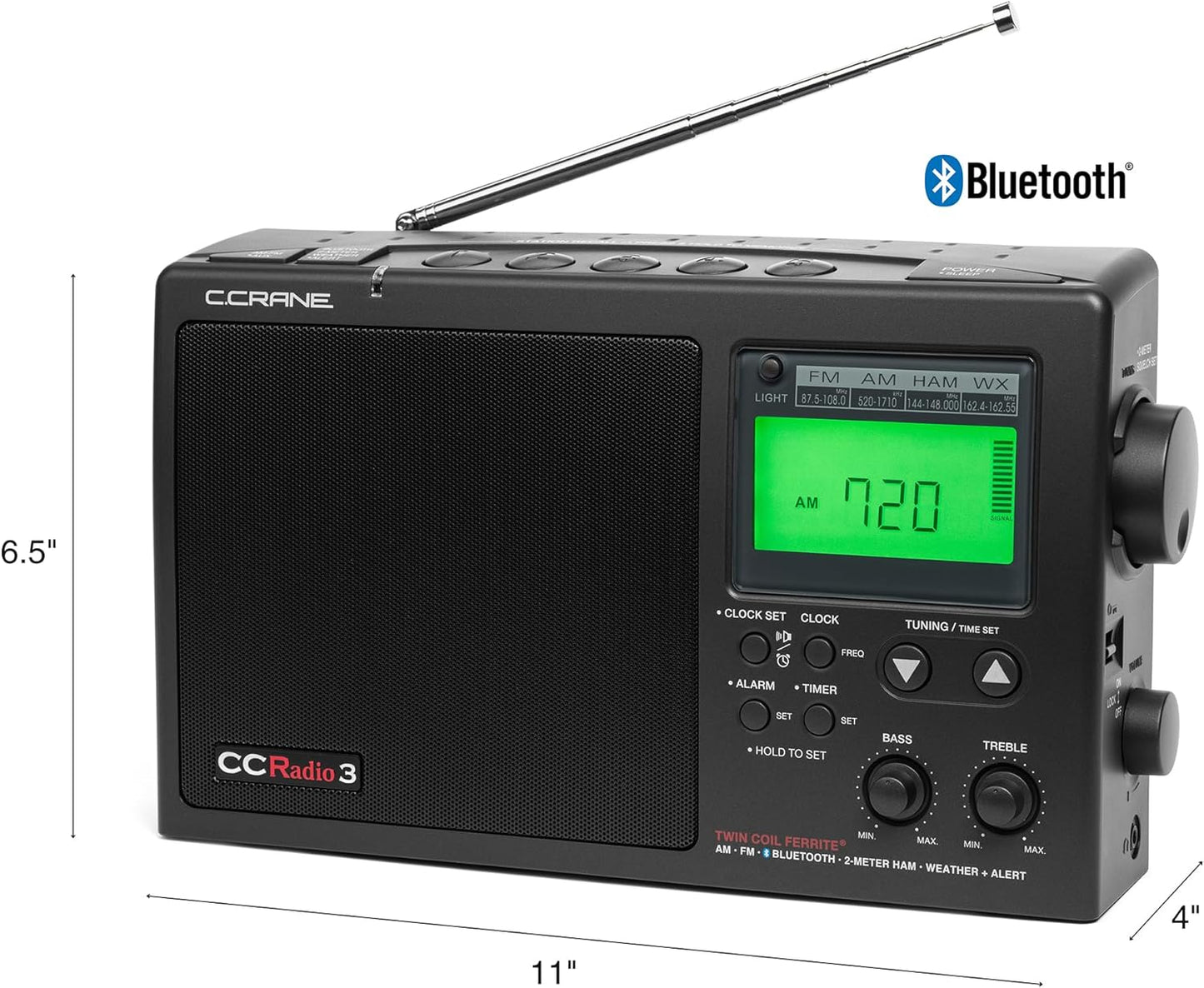 C. Crane CCRadio 3 Long Range Reception AM, FM, NOAA Weather Plus Alert and 2-Meter Ham Band Portable Digital Radio with Bluetooth