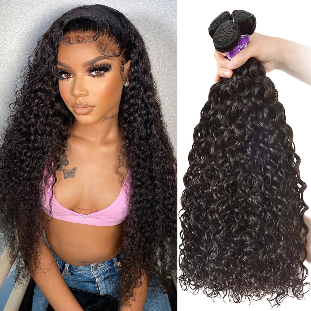 Human Hair Water Wave Bundles 12A Brazilian Human Hair Bundles 100% Unprocessed Virgin Remy Hair Wet and Wavy 3 Bundles Human Hair Extensions for Black Women 18 20 22 inch