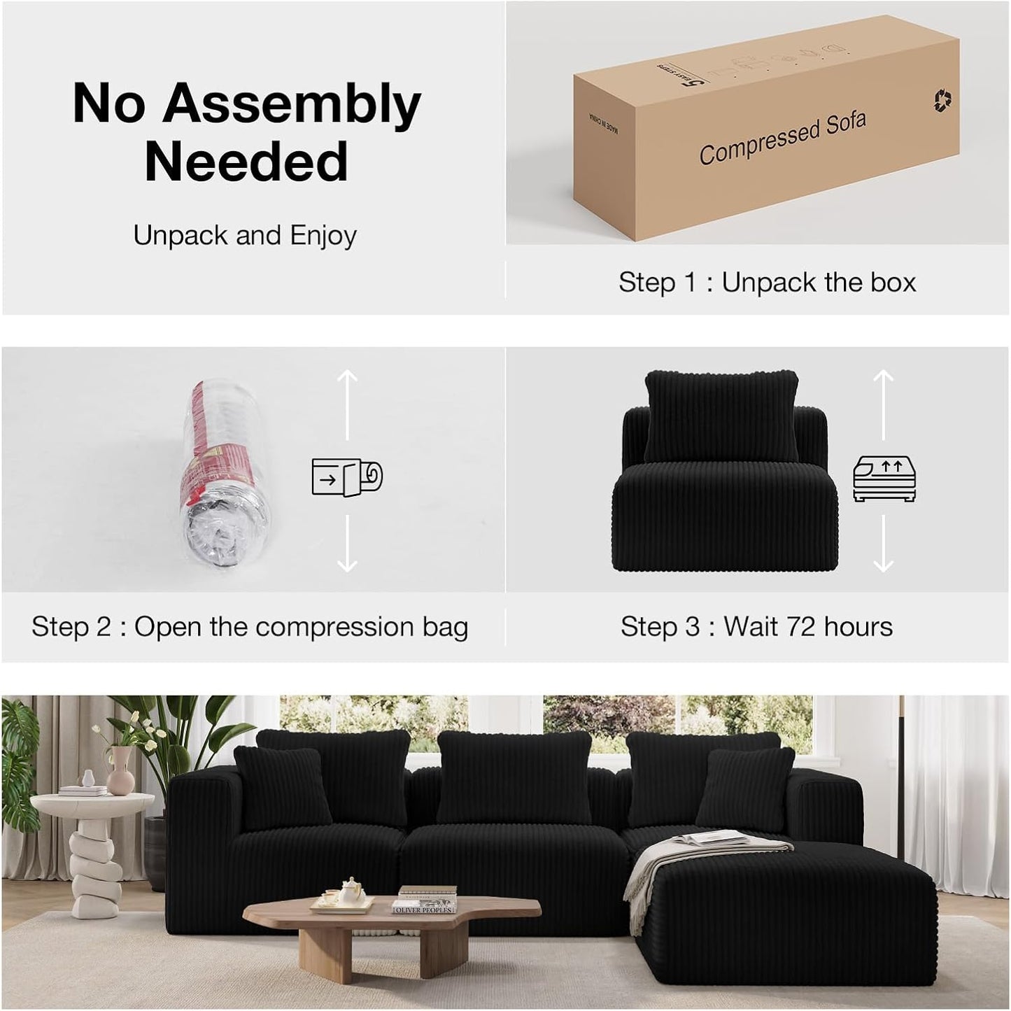 Novilla 141" Modular Sectional Sofa, Modern Cloud Sectional Couch with Smarts Coil® Support, L-Shape Boneless Couch for Living Room Apartments Bedroom, No Assembly Required (6 Seat)