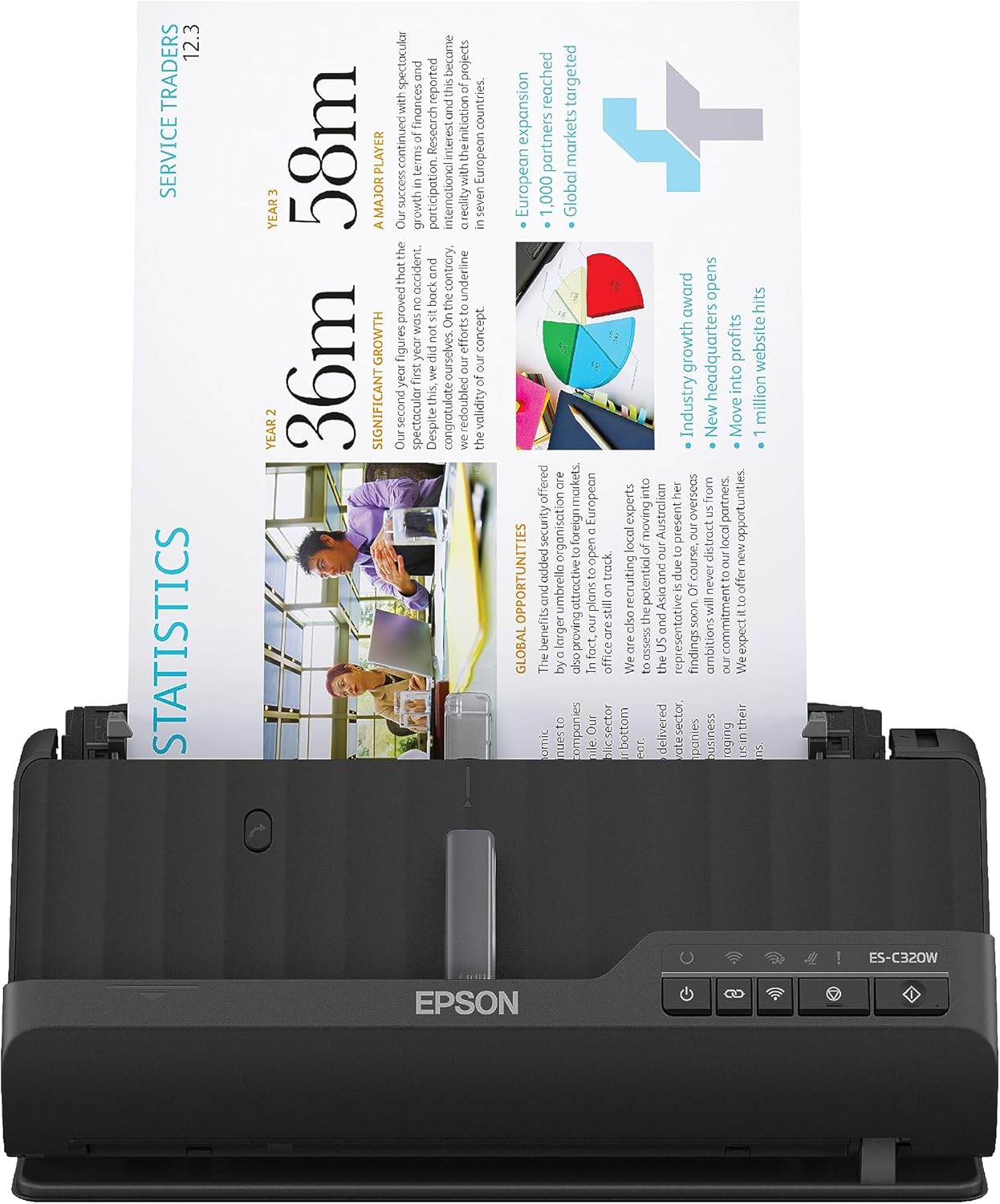 Epson Workforce ES-C320W - Wireless Compact Desktop Document Scanner - 2-Sided Scanning Auto Doc Feeder - Can Scan Paper and Cards - Black