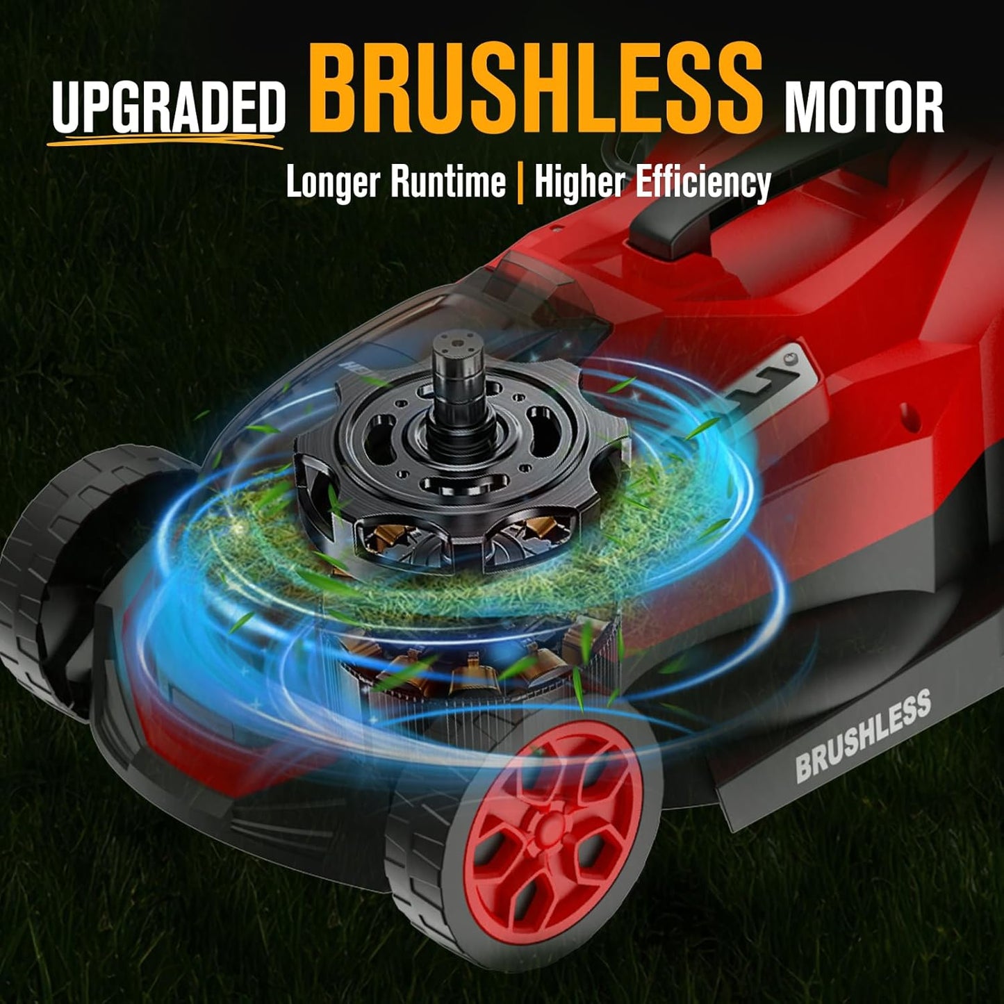 HEINPRO 14" Cordless Lawn Mower Compatible with Milwaukee M18 Battery, 2-in-1 Brushless Electric Lawn Mower for Small Yards, Push Mowers with 5-Position Height Adjustment, Red (Tool Only)