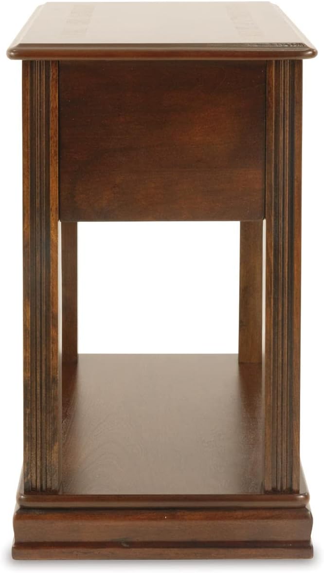 Signature Design by Ashley Breegin Chair Side End Table, 1 Drawer, 1 Fixed Shelf, Veneers, Wood, 13.13" W x 22.13" D x 23" H, Brown