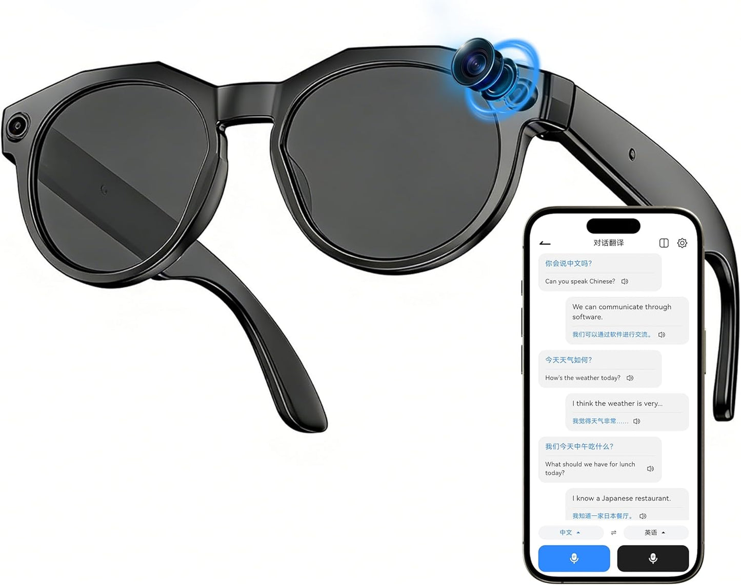 AI Smart Glasses with 8MP Camera, AI Translation & Voice Assistant, GPT Object Recognition,Bluetooth Audio & Call, WiFi PhotoTransfer IP65 Waterproof 290mAh Long Battery for Travel Sports Outdoor