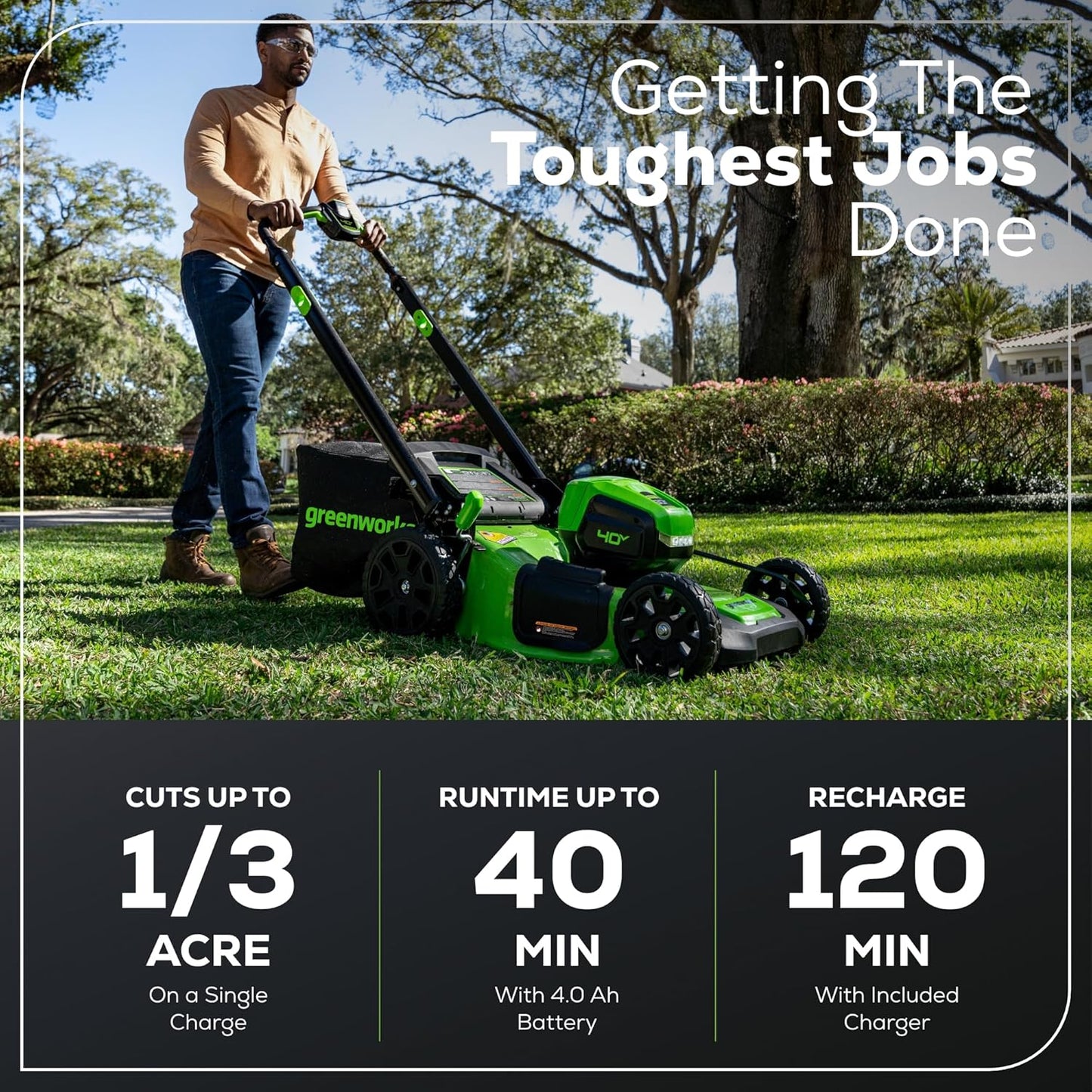 Greenworks 40V 20" Brushless Cordless Lawn Mower with 4.0Ah Battery & Charger(75+ Tool Compatibility)