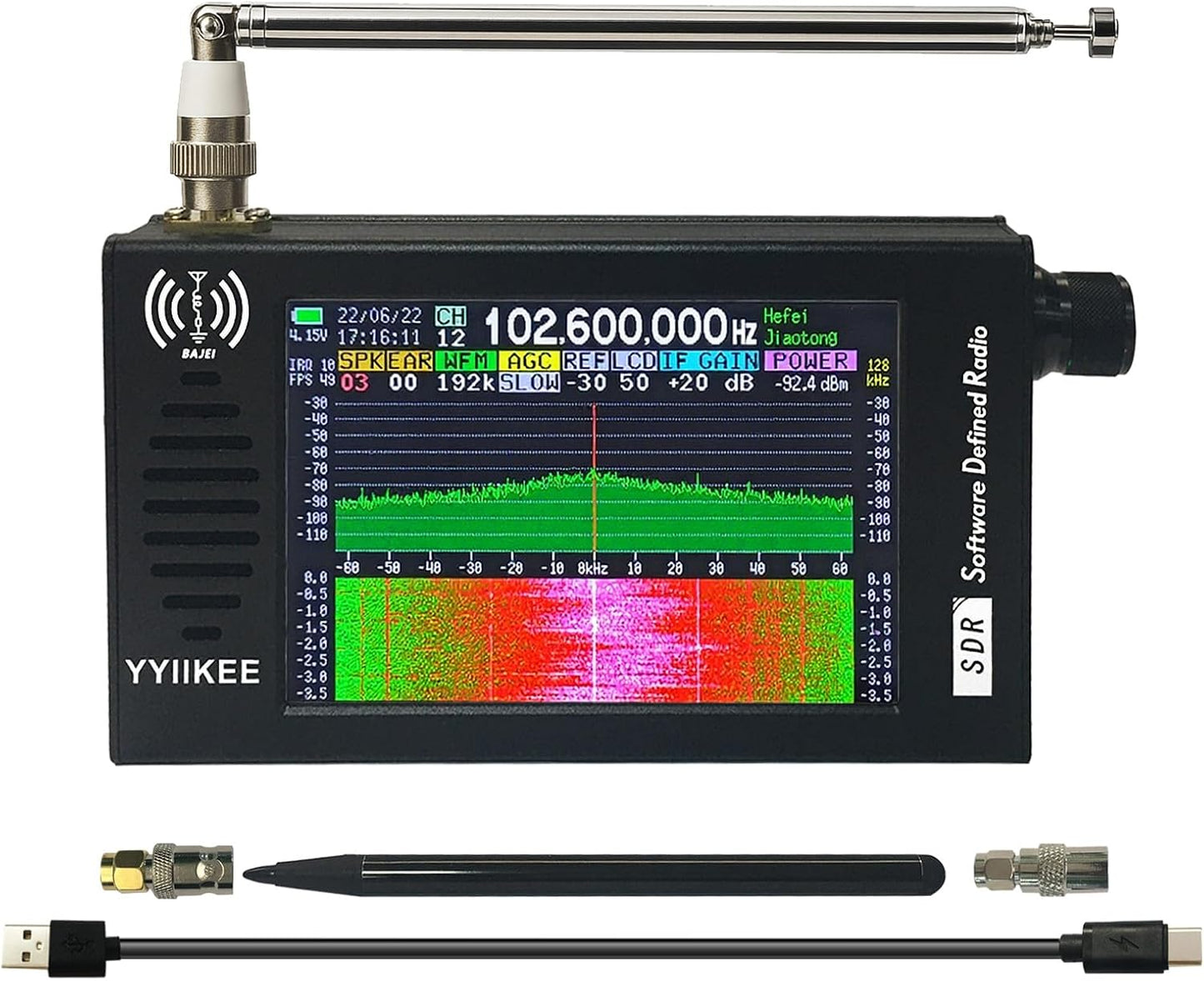 Portable SDR DSP Radio Receiver – 4.3” Touchscreen, 100KHz-149MHz, Full Band Shortwave, FM MW SSB CW HAM, 192kHz Spectrum, Waterfall Display, CNC Aluminum Alloy Case, Rechargeable Battery