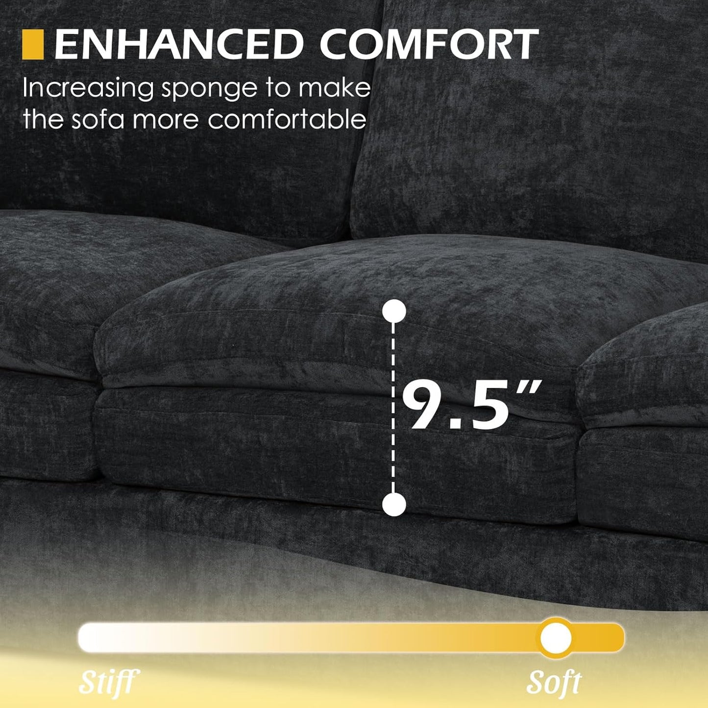 2 Pieces Chenille Sofa Set w/Two Throw Pillows, Upholstered Loveseat & 3 Seater Sofa w/Comfortable Back Cushions, Modern 2-Seat & 3-Seat w/High-Density Foam for Living Room, Apartment, Black