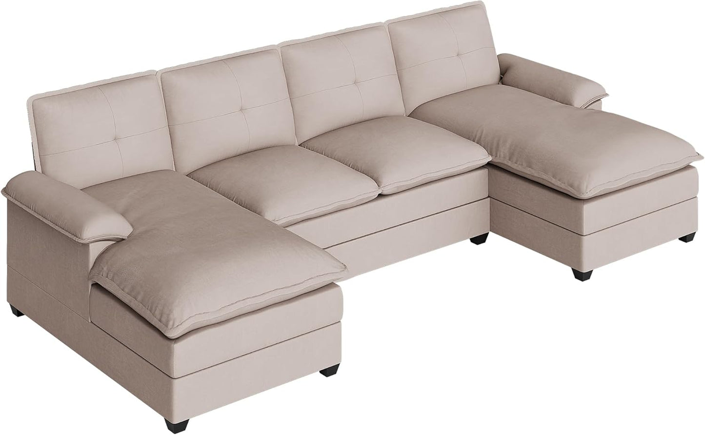 110" Sectional Couches for Living Room,4 Seat U Shape Modular Couch with Thick Cushion & Soft Backrest,Upholstered Sofa Couch with Double Chaise,Beige