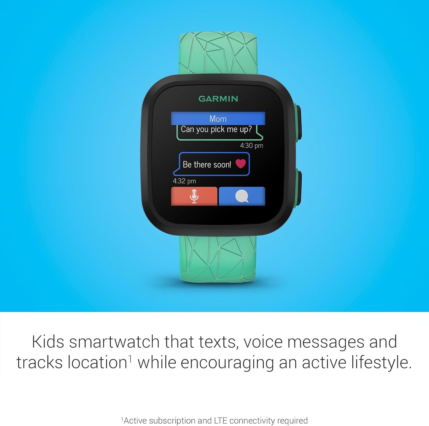 Garmin Bounce™, Kids Smartwatch, Two-Way Text and Voice Messaging, Location Tracking, Green Burst